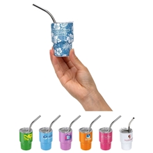 aerial view a group of mini belmont 3 oz double - wall stainless steel tumbler with straw, image 1 of 3