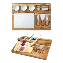 a group of milton 11- piece acacia wood cheese set