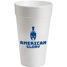 aerial view a white 24 oz classic foam cup, image 1 of 2