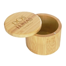 aerial view a natural 6 oz round salt bamboo box, image 1 of 2