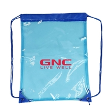 aerial view a blue phoenix clear drawstring backpack, image 1 of 2