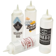 a group of 12 oz spout cap condiment bottle