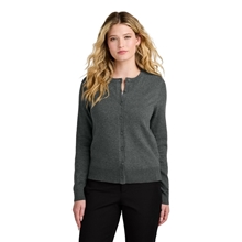 aerial view a charcoal heather port authority(r) womens easy care crewneck cardigan sweater, image 1 of 5