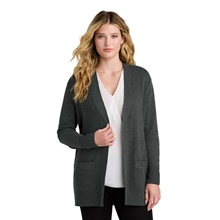 aerial view a charcoal heather port authority(r) womens easy care open front full zip - front cardigan sweater jacket, image 1 of 5