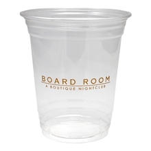 aerial view a clear 12 oz recycable soft sided stadium crystal clear cup, image 1 of 3