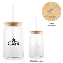 a group of 17 oz soda lime glass can with bamboo lid