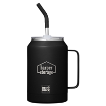 aerial view a black dri duck maverick 32 oz insulated stainless steel mug with straw, image 1 of 6