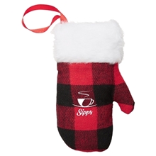 aerial view a buffalo plaid prime line mitten holiday christmas ornament, image 1 of 5