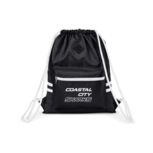 aerial view a black team 365 zone drawstring backpack, image 1 of 4