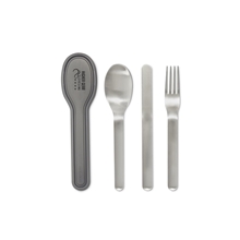 aerial view a steel black+blum lunch box cutlery set, image 1 of 5