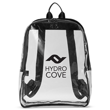 aerial view a black all access clear pvc backpack, image 1 of 5