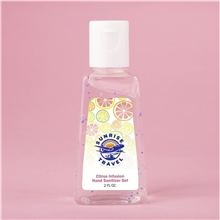 a blue beads with citrus infusion hand sanitizer gel with moisture beads 1 oz triangle bottle