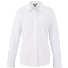 aerial view a white (125) womens tatra eco knit long sleeve button up shirt, image 1 of 8