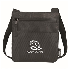 aerial view a black rpet mini messenger bag / crossbody with adjustable strap, image 1 of 3