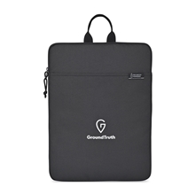 aerial view a black renew recycled rpet 16 laptop sleeve - aware(tm), image 1 of 5