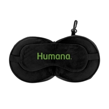 aerial view a black comfycloud 2- in -1 travel pillow with sleep mask, image 1 of 6