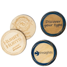 a group of wood poker chips 2 side imprint