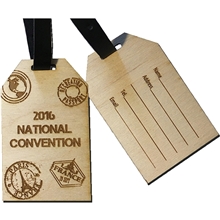 a group of wood luggage tags 4 w x 4 h