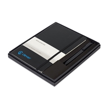 aerial view a black moleskine(r)hard cover large 12- month weekly 2025 planner and go pen gift set, image 1 of 2
