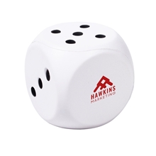 aerial view a white dice shape stress ball, image 1 of 3