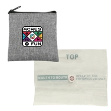 aerial view a gray recycled pouch cpr face shield set, image 1 of 2