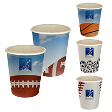 aerial view a group of 5 oz full color sporty paper cup, image 1 of 2
