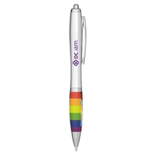 aerial view a silver b.free rainbow pride flag ballpoint pen, image 1 of 3
