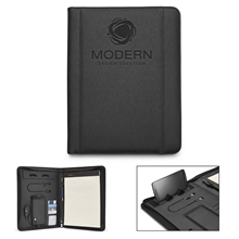 aerial view a group of roma tech zippered portfolio with power bank and wireless charger, image 1 of 2