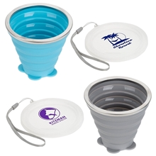 aerial view a group of groove 9 oz collapsible silicone cup with lid, image 1 of 2