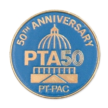 aerial view a brass ink struck lapel pin - brass plate - full color imprint, image 1 of 2