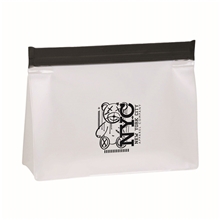 aerial view a black peva reusable zip lock storage bag with gusset, image 1 of 2