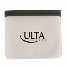 aerial view a black peva reusable zip lock storage bag, image 1 of 2
