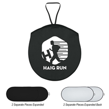 aerial view a black with matching pouch collapsible automobile sun shades, image 1 of 3