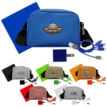 aerial view a group of speck wall, cable and cloth fanny pack set, image 1 of 2