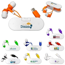 aerial view a group of type c ear bud wrap phone stand, image 1 of 2