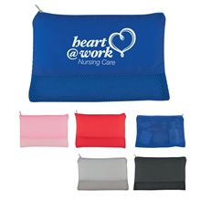 a group of zippered mesh vanity bag