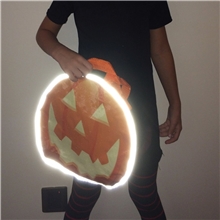 aerial view a group of reflective halloween pumpkin non - woven shopper tote bag, image 1 of 3