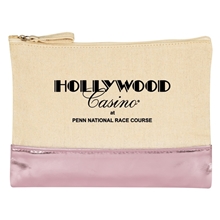 aerial view a natural with rose gold accent 12 oz cotton cosmetic bag with metallic accent, image 1 of 3