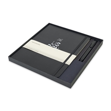 aerial view a black moleskine(r) x - large notebook and go pen gift set, image 1 of 4