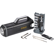 aerial view a black northfield tool set with rechargeable led flashlight, image 1 of 7