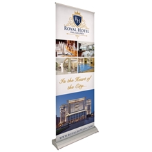 a group of 33.5 deluxe pro retractor single - banner kit (no - curl opaque fabric)