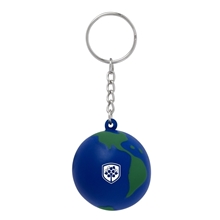 aerial view a blue globe earth shape stress ball keychain, image 1 of 2