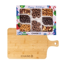 aerial view a natural sweet and savory charcuterie tray with bamboo board, image 1 of 4