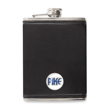 aerial view a black ahead leather flask, image 1 of 2