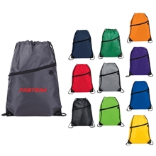 a group of robin drawstring polyester bag with front zipper pocket