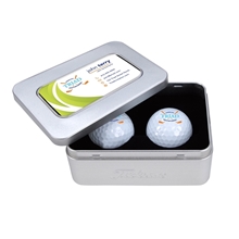 aerial view a silver/white titleist(r) 2- ball business card tin pro v1(r), image 1 of 5