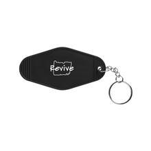 aerial view a black recycled abs motel keychain, image 1 of 4