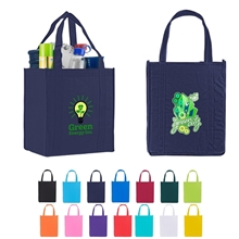 aerial view a group of atlas non woven grocery little thunder tote bag - 12 x 14, image 1 of 2
