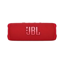 aerial view a red jbl flip 6 portable waterproof speaker, image 1 of 5