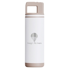 aerial view a cream white grosche international inc. 20 oz alpine flip n sip vacuum insulated stainless steel water bottle, image 1 of 4